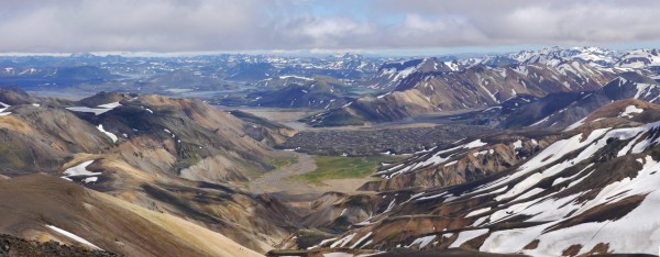 Blick vom Háalda: Laugahraun – Barmur oberhab des Jökulgil – Brennisteinsalda – Bláhnúkur